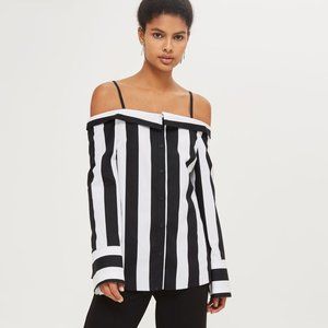 Topshop striped black white long sleeve off the shoulder